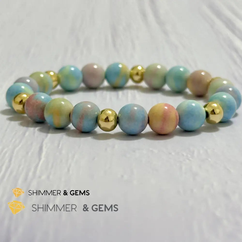 Alashan Agate (Macaron Pastel) 8mm Bracelet with 14k Stainless Steel Beads 5.5”