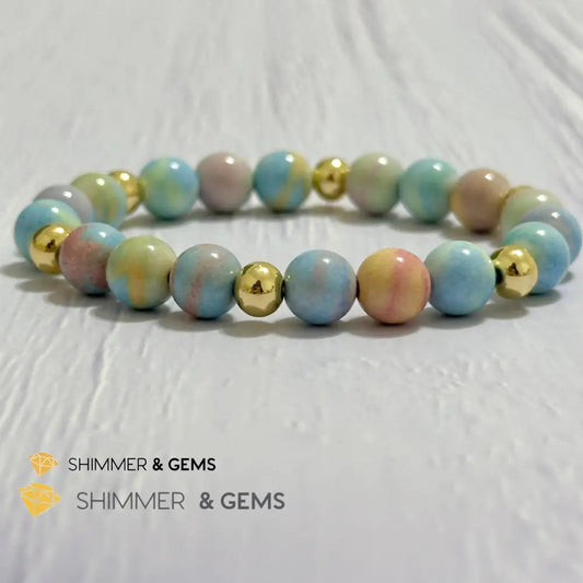 Alashan Agate (Macaron Pastel) 8mm Bracelet with 14k Stainless Steel Beads 5.5”