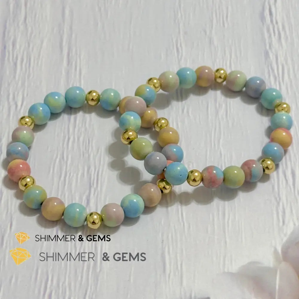 Alashan Agate (Macaron Pastel) 8mm Bracelet with 14k Stainless Steel Beads