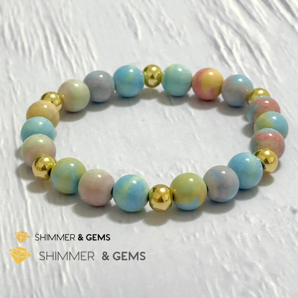 Alashan Agate (Macaron Pastel) 8mm Bracelet with 14k Stainless Steel Beads