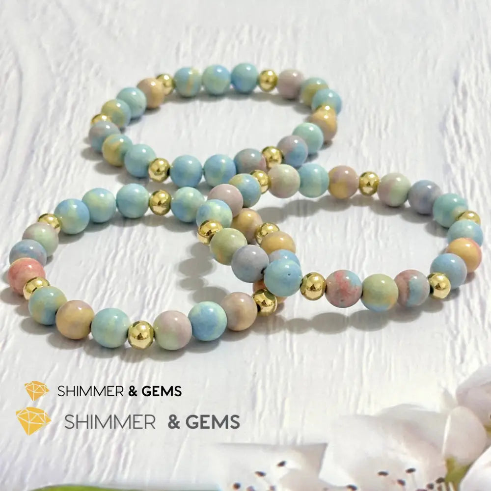 Alashan Agate (Macaron Pastel) 8mm Bracelet with 14k Stainless Steel Beads