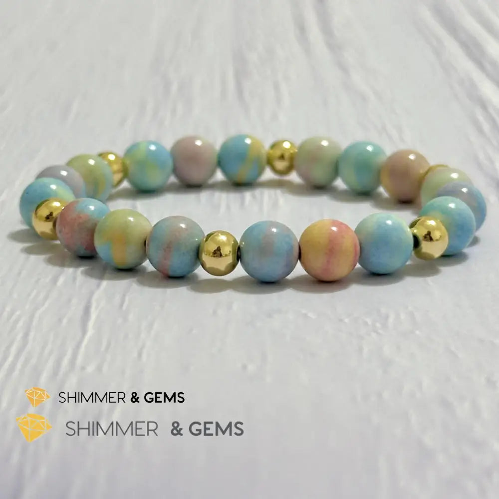 Alashan Agate (Macaron Pastel) 8mm Bracelet with 14k Stainless Steel Beads