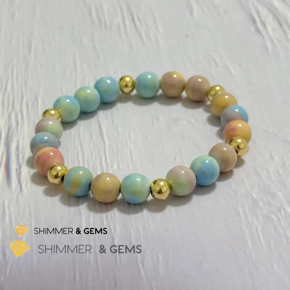 Alashan Agate (Macaron Pastel) 8mm Bracelet with 14k Stainless Steel Beads