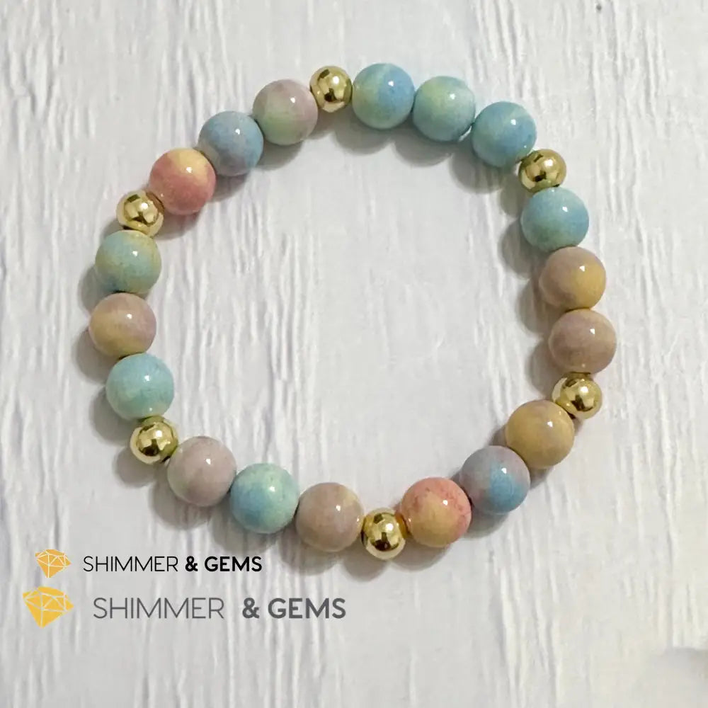 Alashan Agate (Macaron Pastel) 8mm Bracelet with 14k Stainless Steel Beads