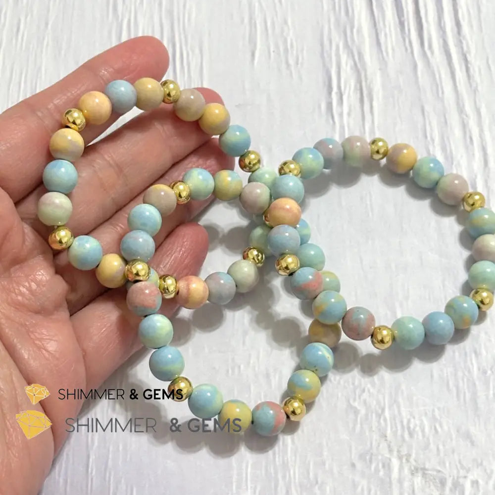 Alashan Agate (Macaron Pastel) 8mm Bracelet with 14k Stainless Steel Beads