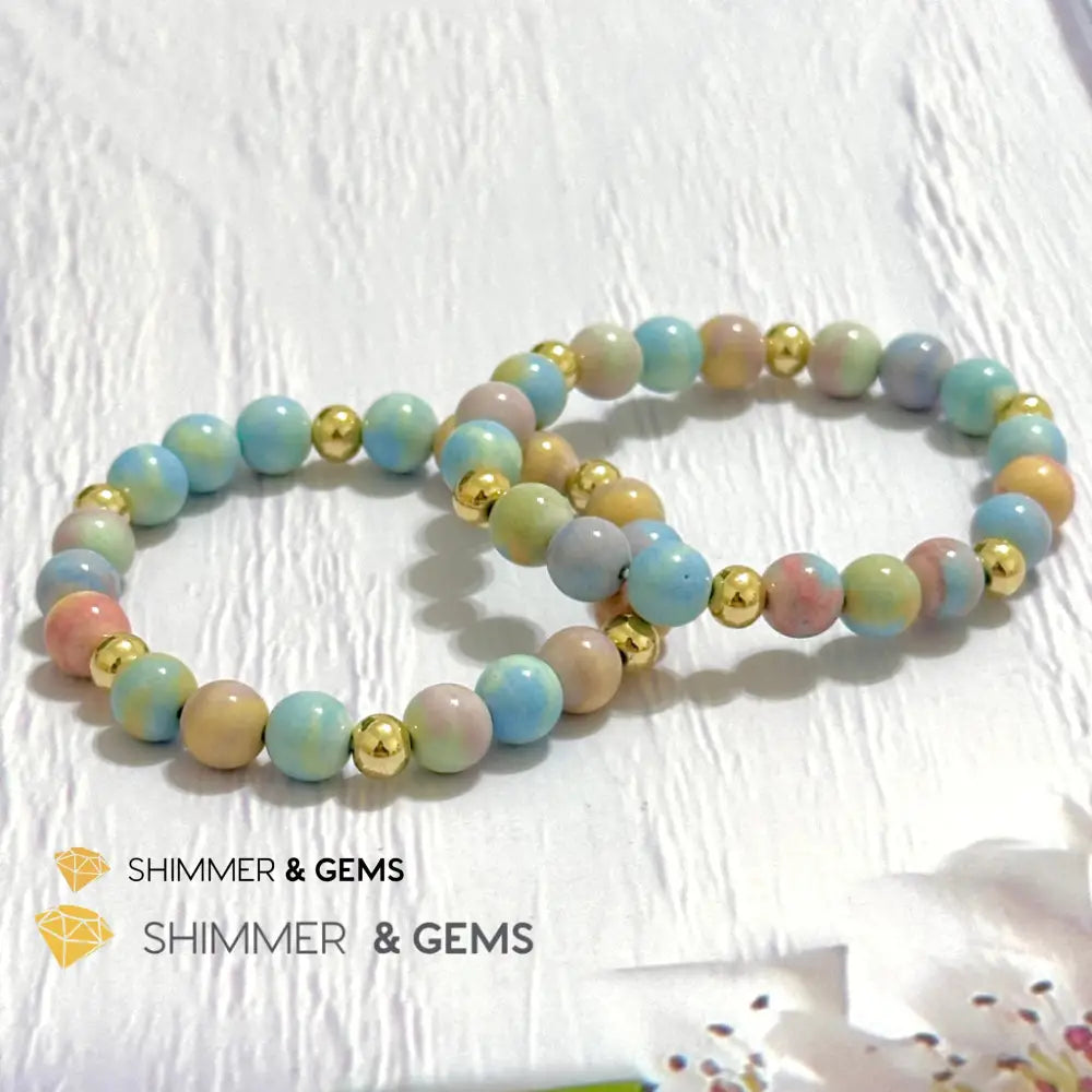 Alashan Agate (Macaron Pastel) 8mm Bracelet with 14k Stainless Steel Beads