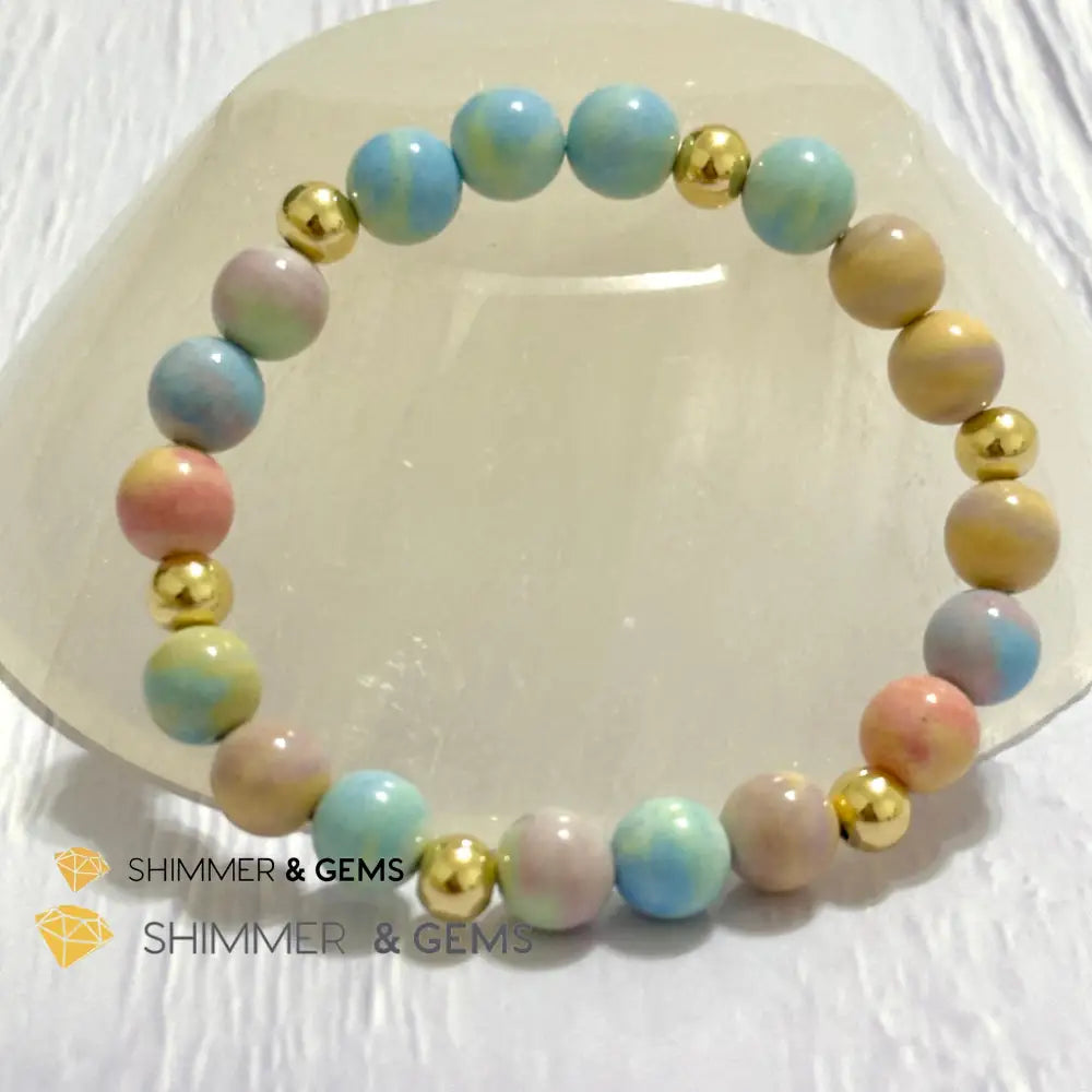 Alashan Agate (Macaron Pastel) 8mm Bracelet with 14k Stainless Steel Beads