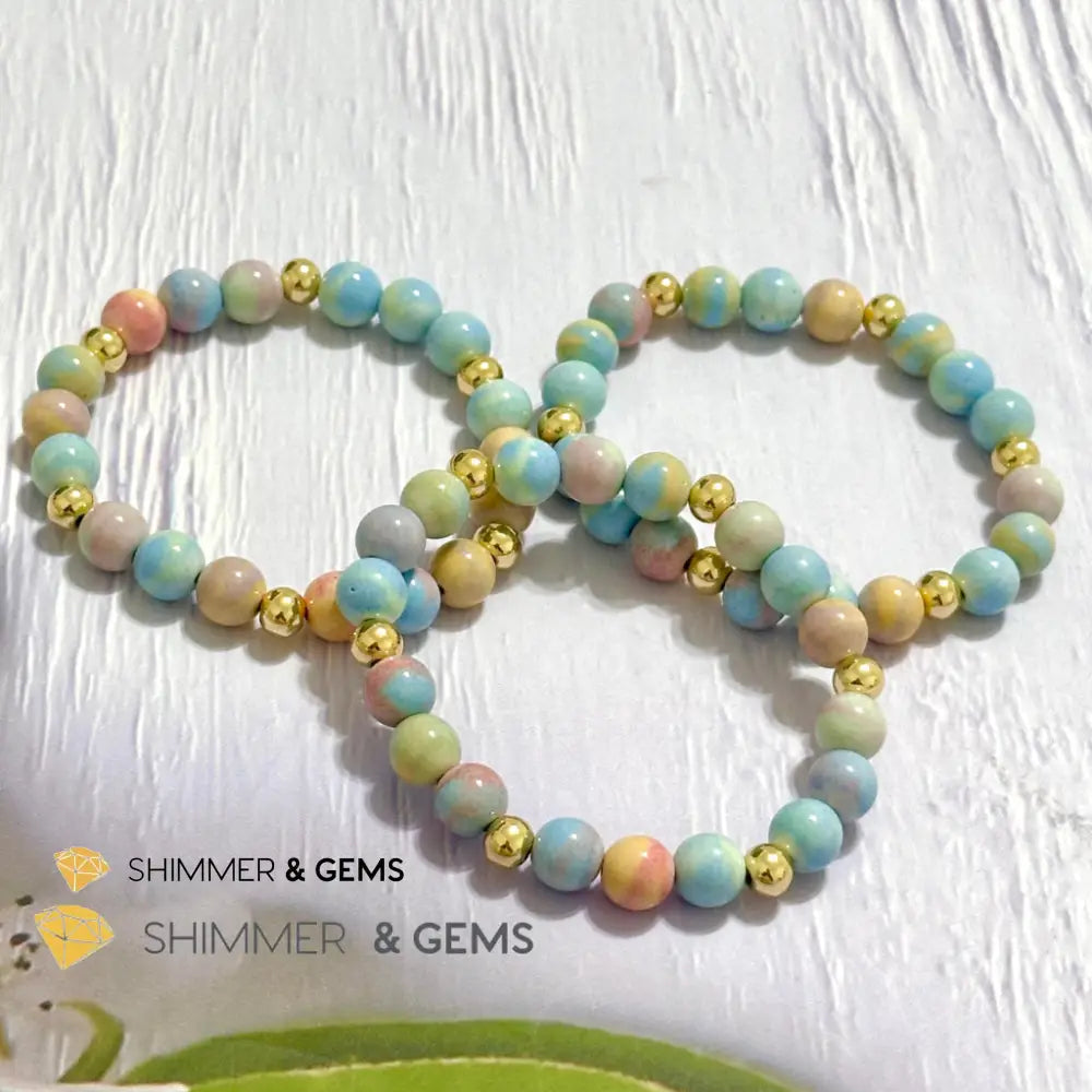 Alashan Agate (Macaron Pastel) 8mm Bracelet with 14k Stainless Steel Beads