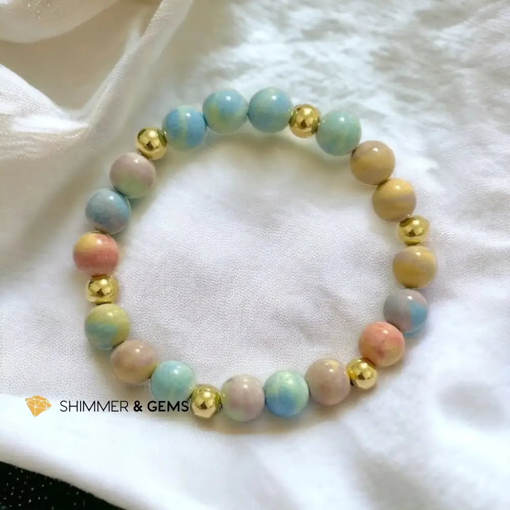 Alashan Agate (Macaron Pastel) 8mm Bracelet with 14k Stainless Steel Beads