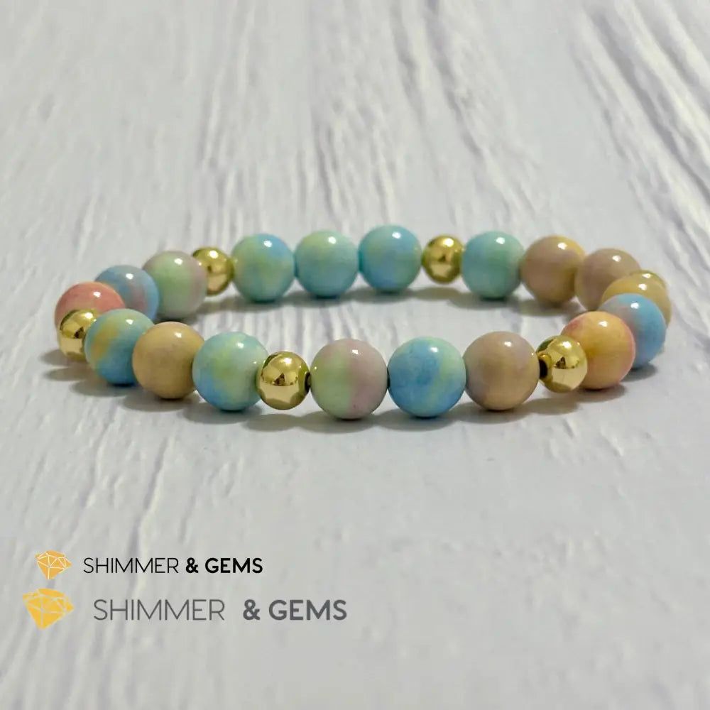 Alashan Agate (Macaron Pastel) 8mm Bracelet with 14k Stainless Steel Beads