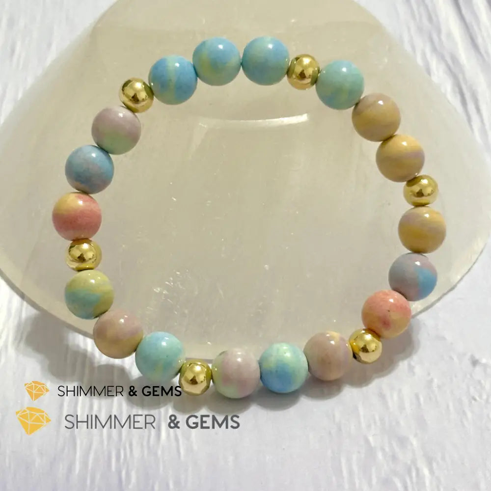 Alashan Agate (Macaron Pastel) 8mm Bracelet with 14k Stainless Steel Beads