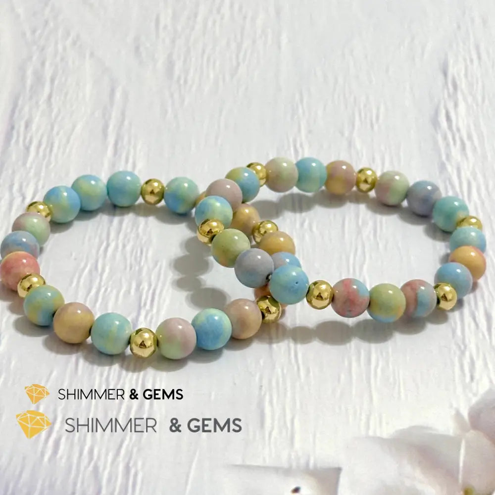 Alashan Agate (Macaron Pastel) 8mm Bracelet with 14k Stainless Steel Beads