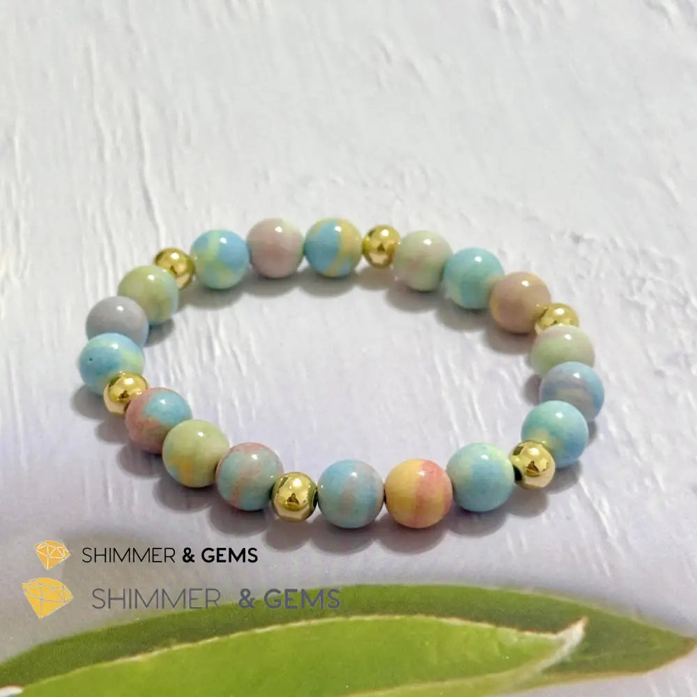 Alashan Agate (Macaron Pastel) 8mm Bracelet with 14k Stainless Steel Beads