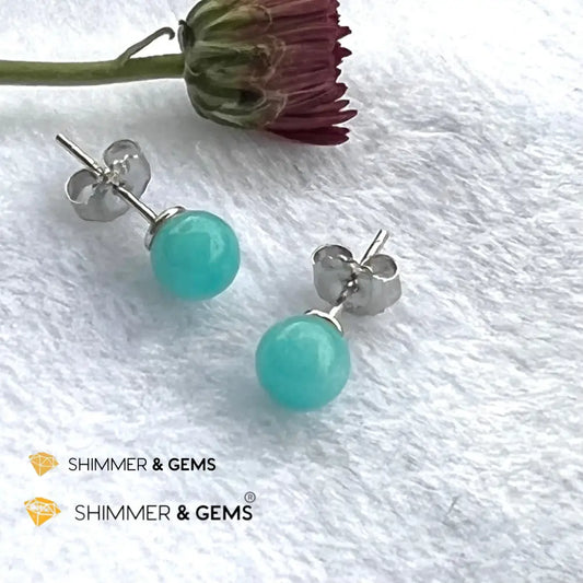 Amazonite 6mm Ball 925 Silver Earrings per pair Earrings