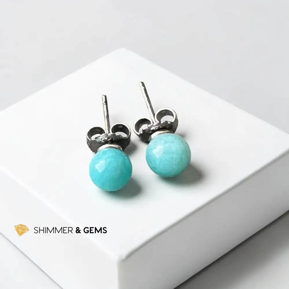 Amazonite 6mm Ball 925 Silver Earrings per pair Earrings