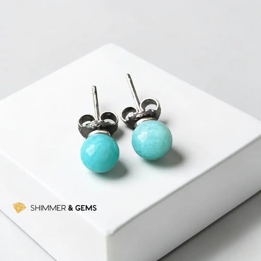 Amazonite 6mm Ball 925 Silver Earrings per pair Earrings