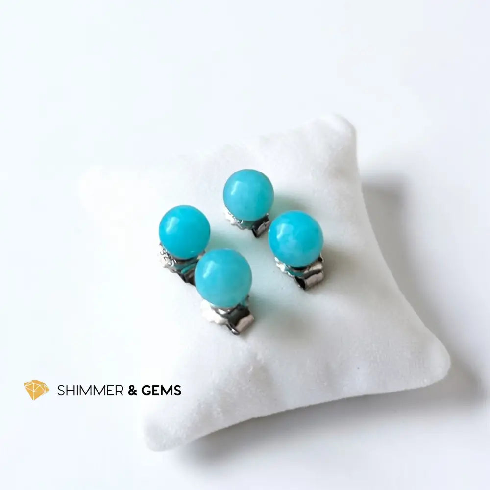 Amazonite 6mm Ball 925 Silver Earrings per pair Earrings