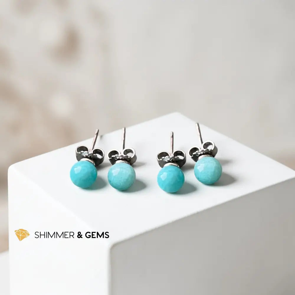 Amazonite 6mm Ball 925 Silver Earrings per pair Earrings