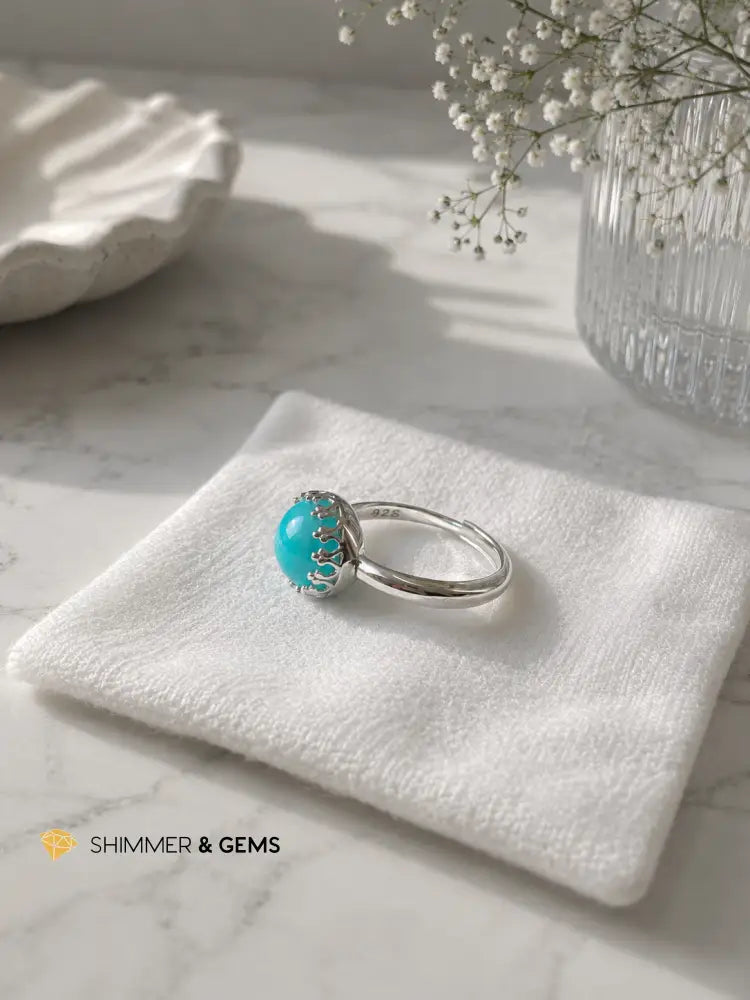 Aquamarine 8mm 925 Sterling Silver Round Ring - Adjustable Size