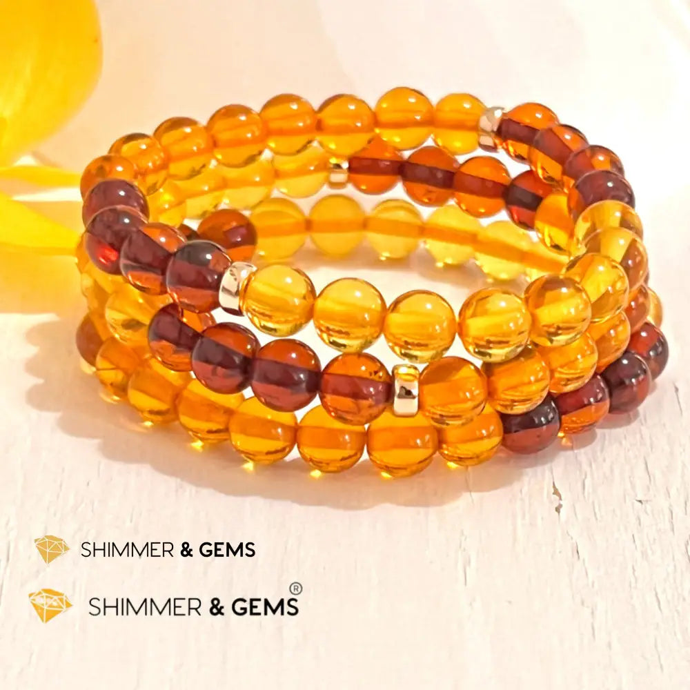 Amber Tricolour Bracelet (Natural) 6mm with 14k gold filled Bracelets
