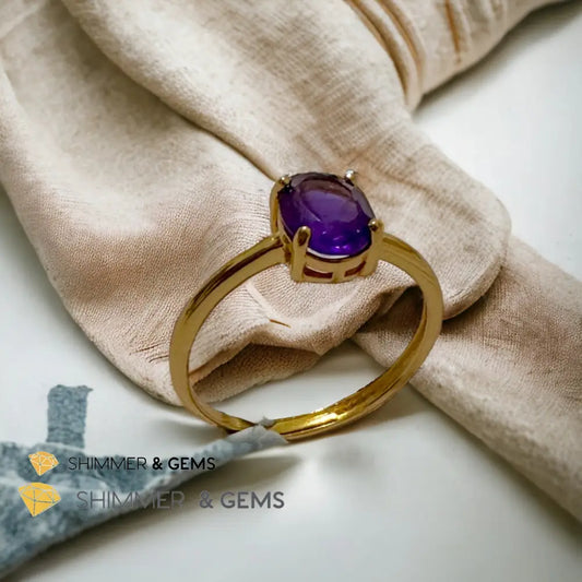 Amethyst 14k Gold Plating 925 Silver Oval Rings (Adjustable Size) 6x8mm 925 Silver Ring (Adjustable Size) Rings