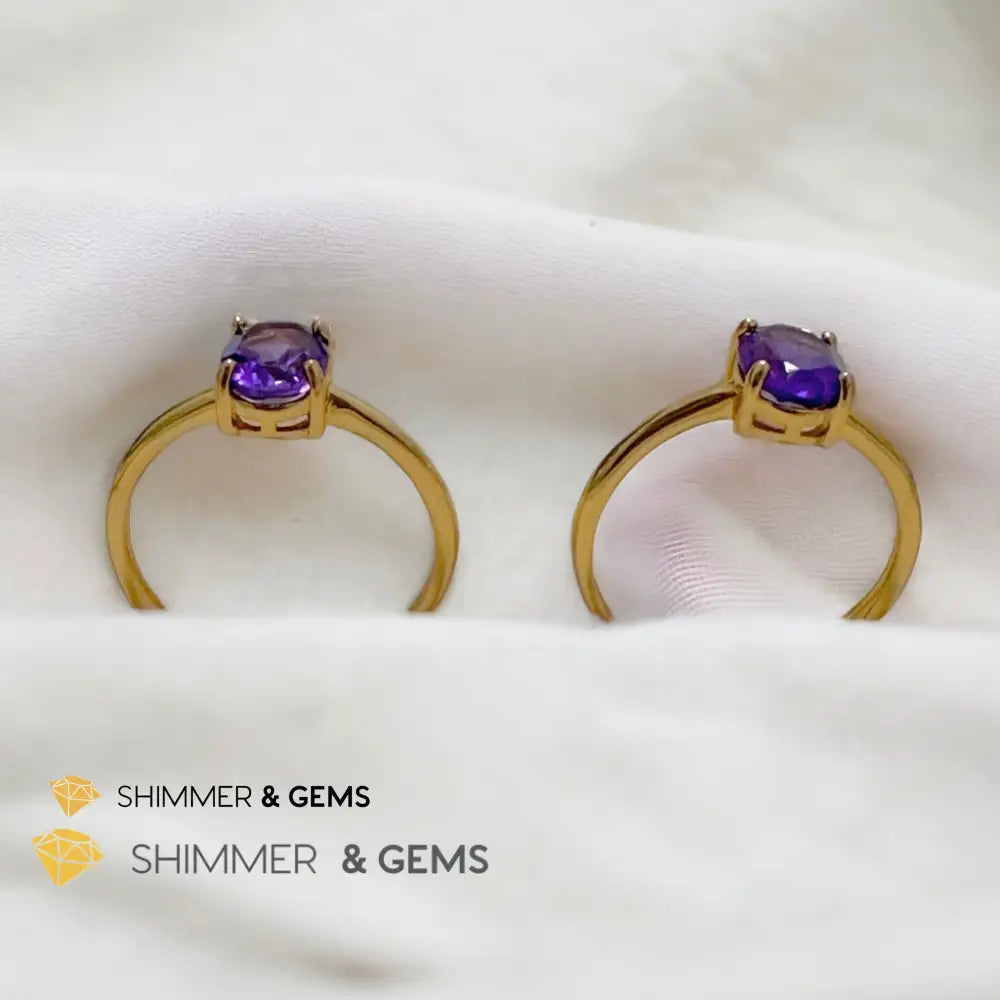 Amethyst 14k Gold Plating 925 Silver Oval Rings (Adjustable Size) 6x8mm 925 Silver Ring (Adjustable Size) Rings
