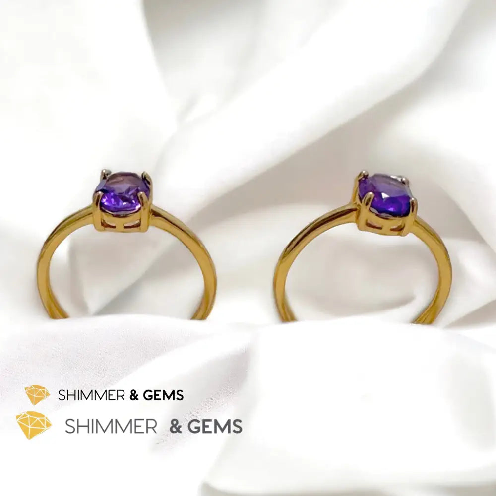 Amethyst 14k Gold Plating 925 Silver Oval Rings (Adjustable Size) 6x8mm 925 Silver Ring (Adjustable Size) Rings