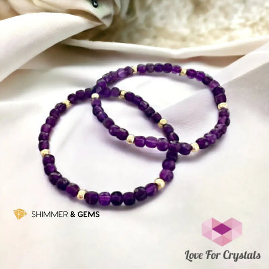 Amethyst 4mm Cube Beads with 14k Gold filled beads 5.5” Bracelets
