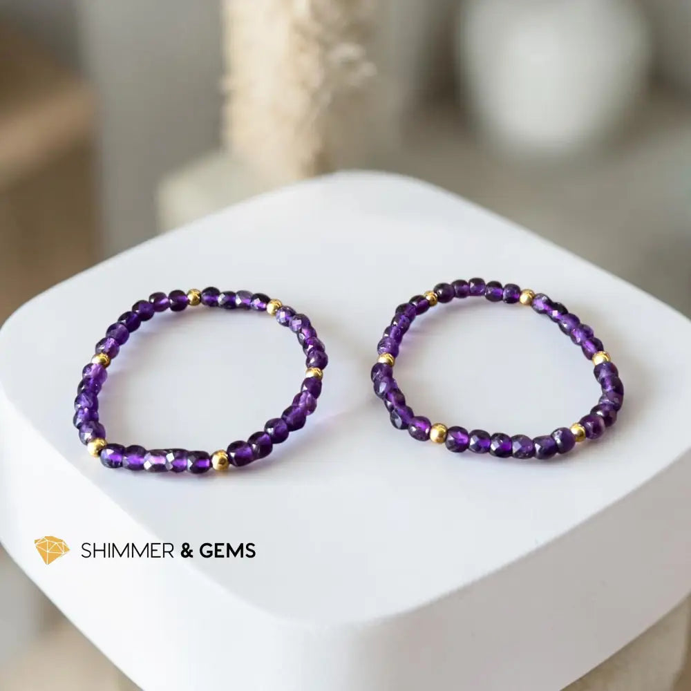 Amethyst 4mm Cube with 14k Gold Filled Beads Bracelet