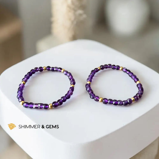 Amethyst 4mm Cube with 14k Gold Filled Beads Bracelet