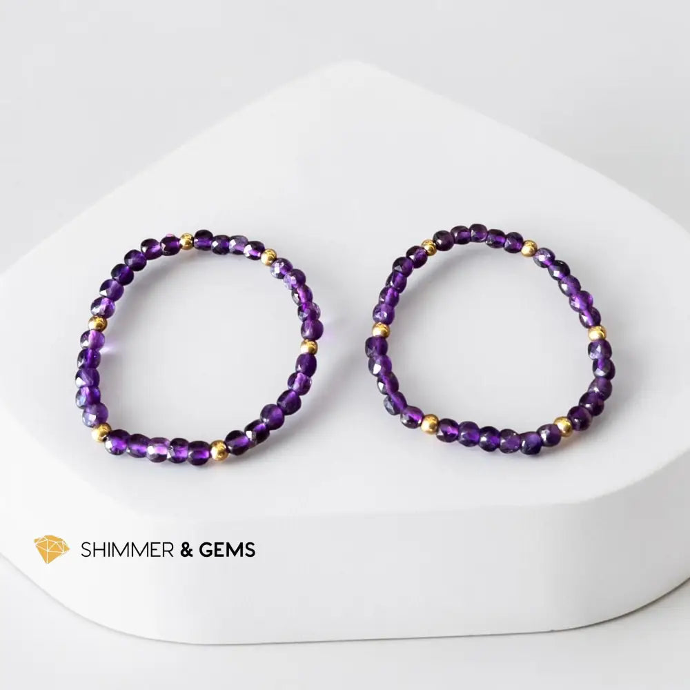 Amethyst 4mm Cube with 14k Gold Filled Beads Bracelet
