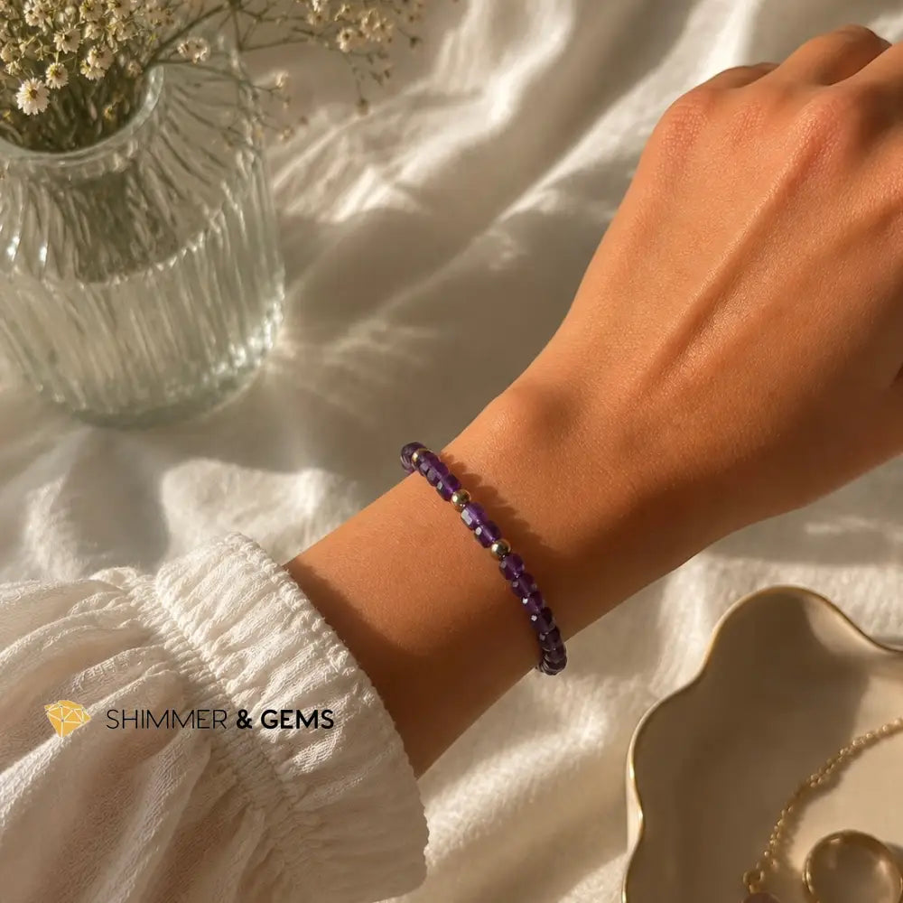 Amethyst 4mm Cube Bracelet