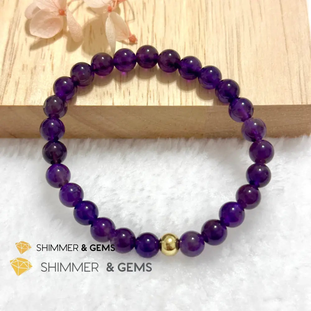 Amethyst 6mm Bracelet with 14k gold filled bead Bracelets