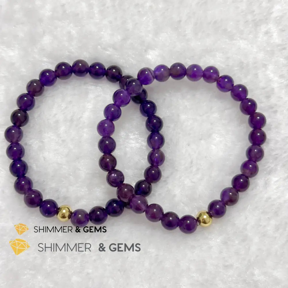 Amethyst 6mm Bracelet with 14k gold filled bead Bracelets