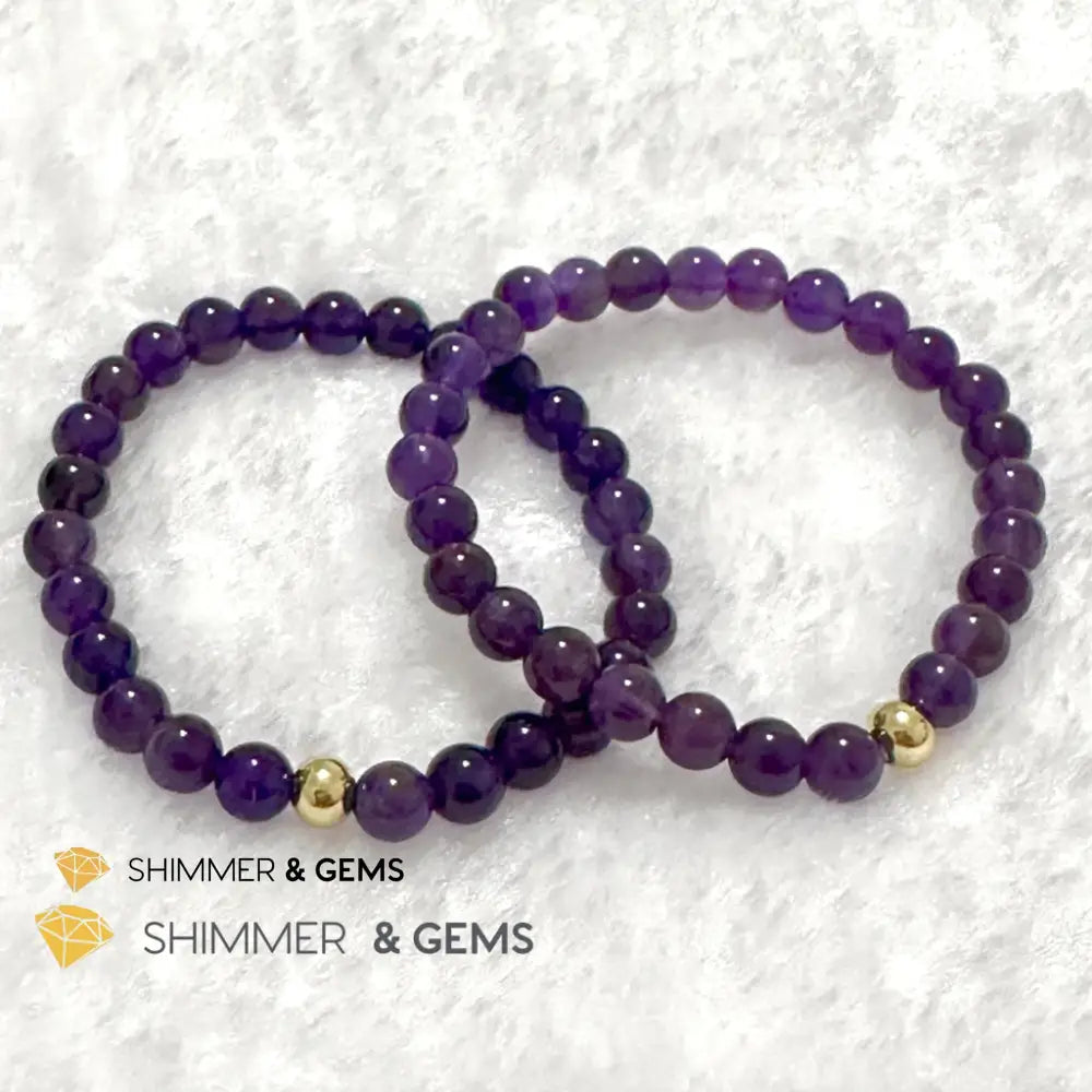 Amethyst 6mm Bracelet with 14k gold filled bead Bracelets