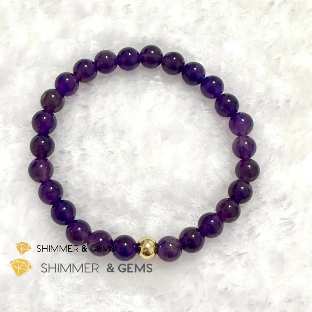 Amethyst 6mm Bracelet with 14k gold filled bead Bracelets
