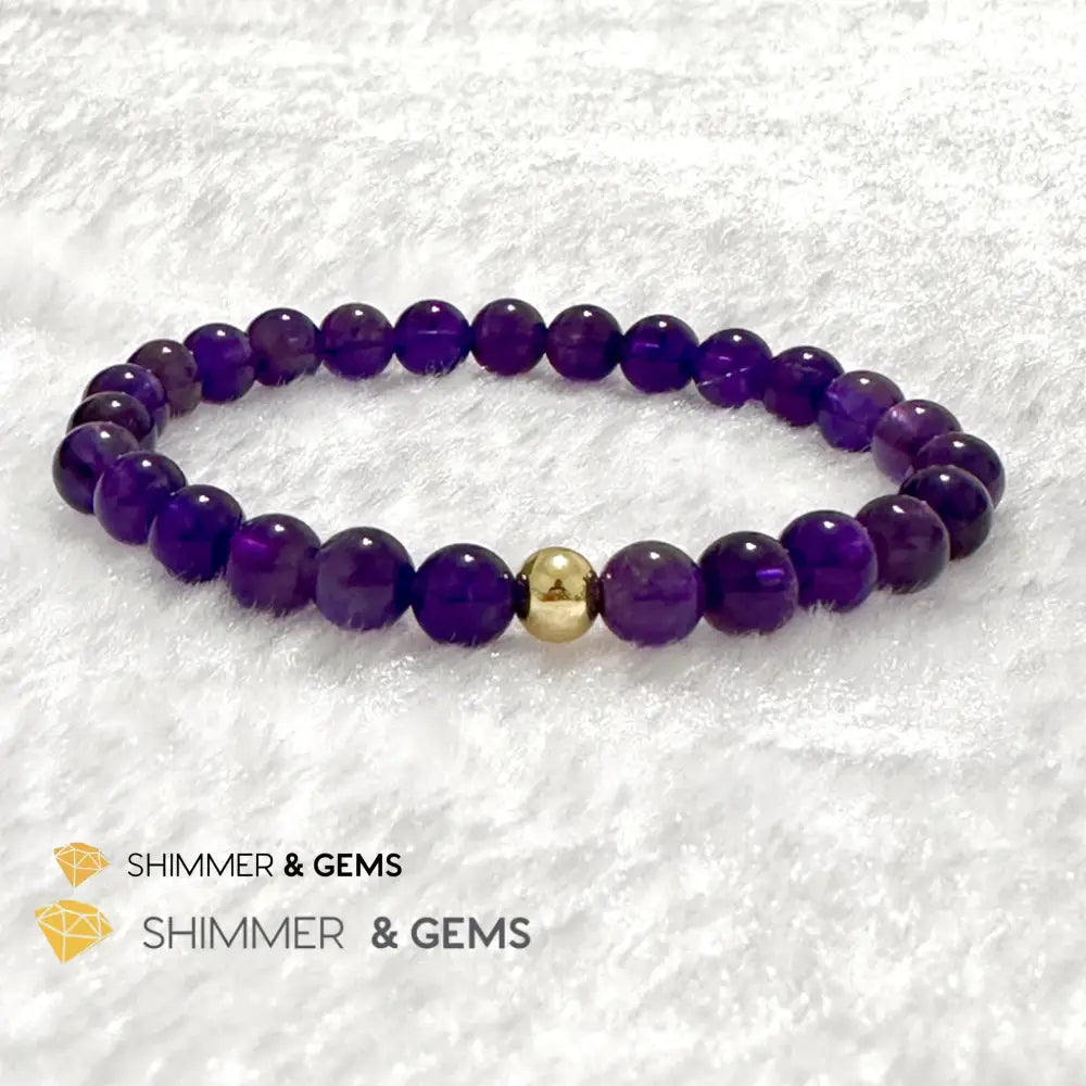 Amethyst 6mm Bracelet with 14k gold filled bead Bracelets