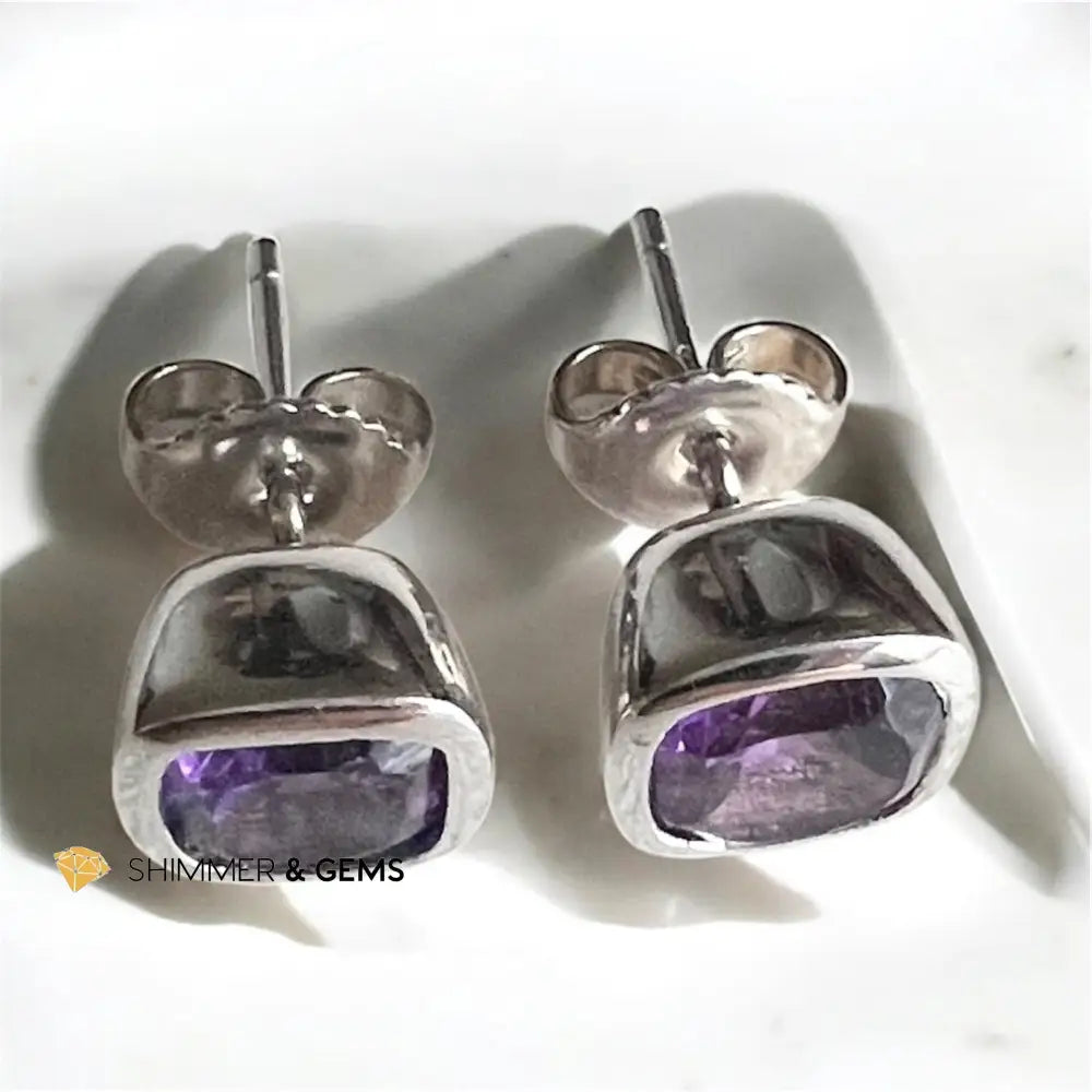 Amethyst 8mmx8mm Square Earrings- 925 Silver Per Pair (6mm) Earrings