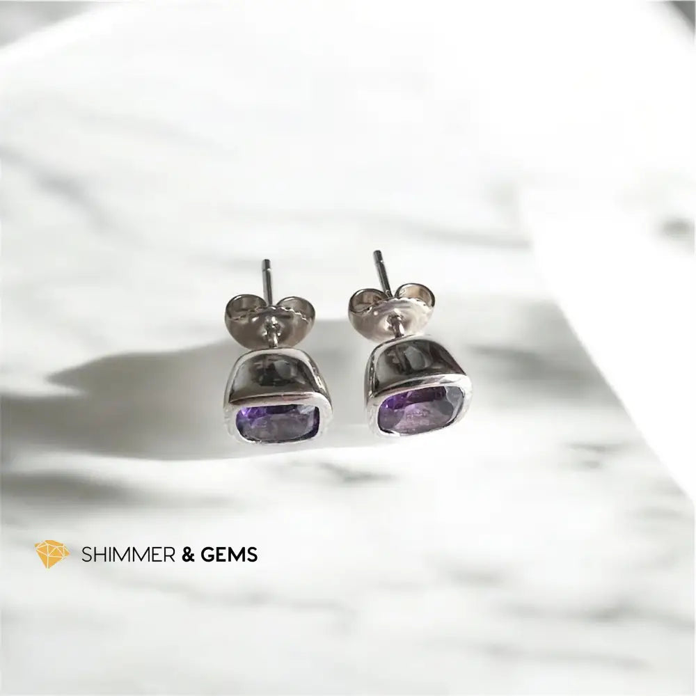 Amethyst 8mmx8mm Square Earrings- 925 Silver Per Pair (6mm) Earrings