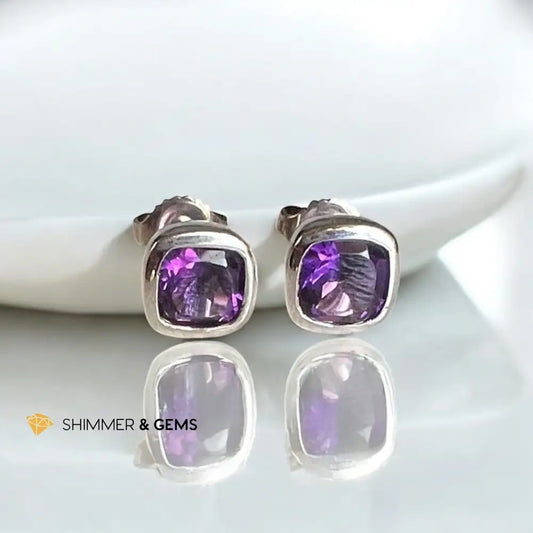 Amethyst 8mmx8mm Square Earrings- 925 Silver Per Pair (6mm) Earrings