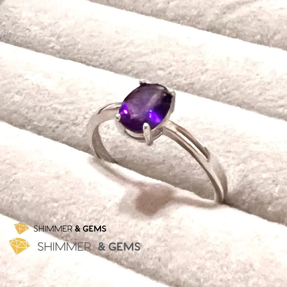 Amethyst Oval 925 Silver Rings (Adjustable Size)