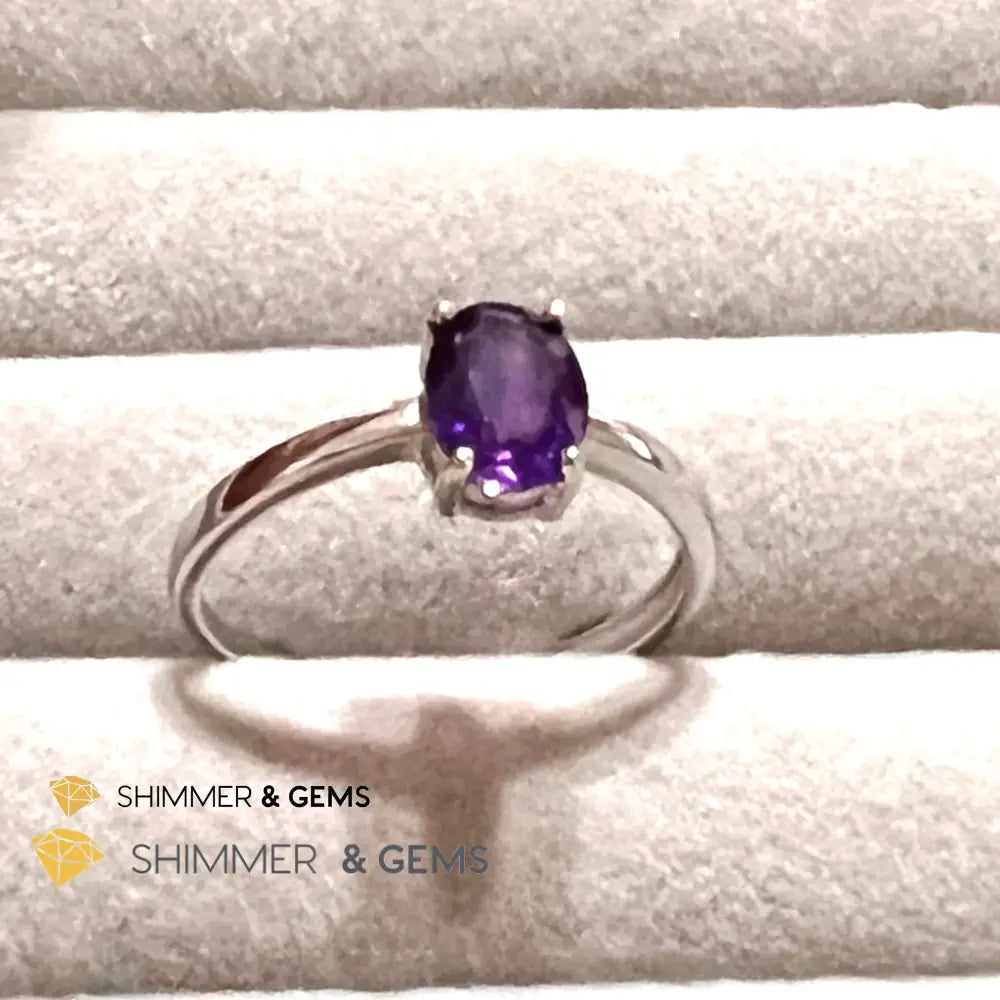 Amethyst Oval 925 Silver Rings (Adjustable Size)