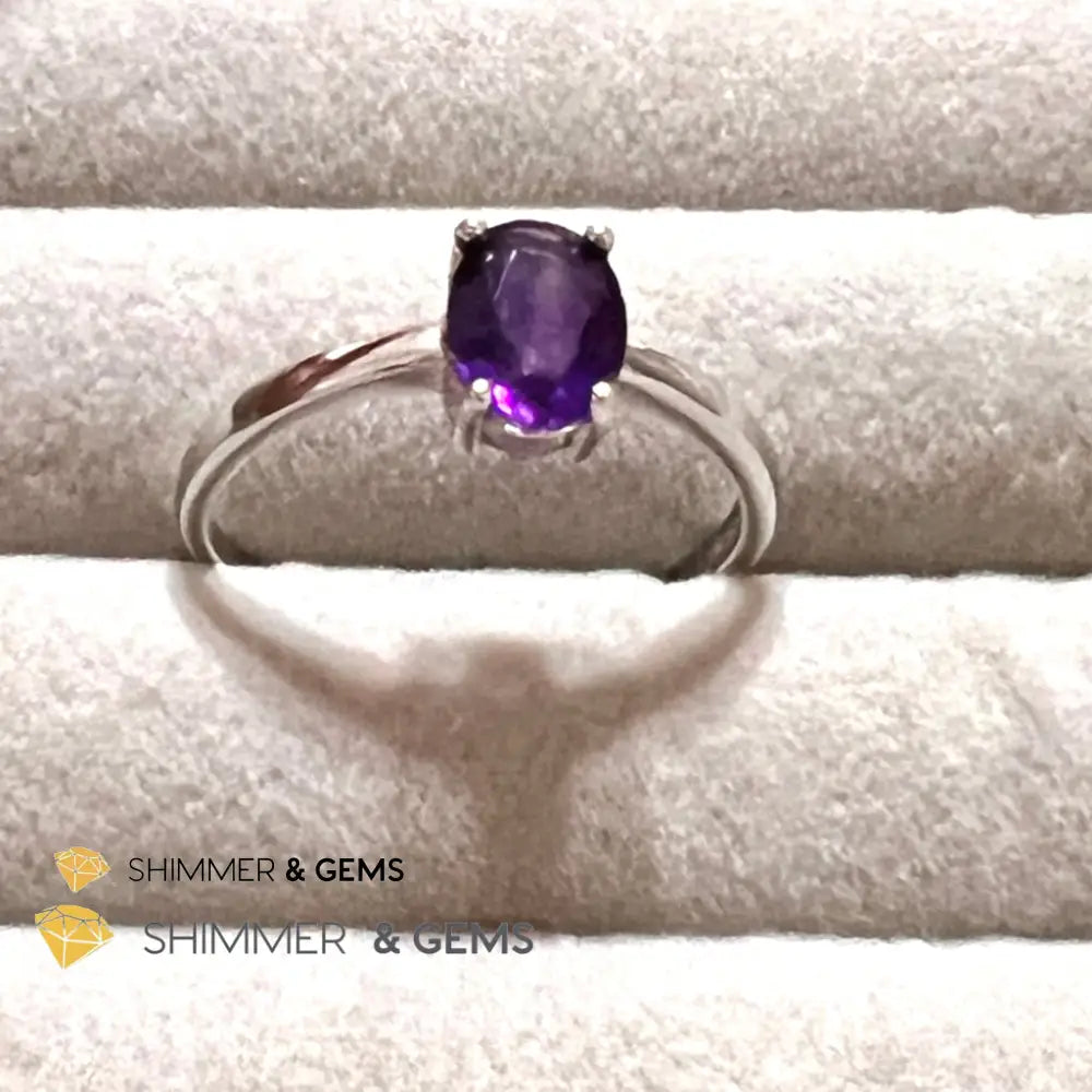 Amethyst Oval 925 Silver Rings (Adjustable Size)