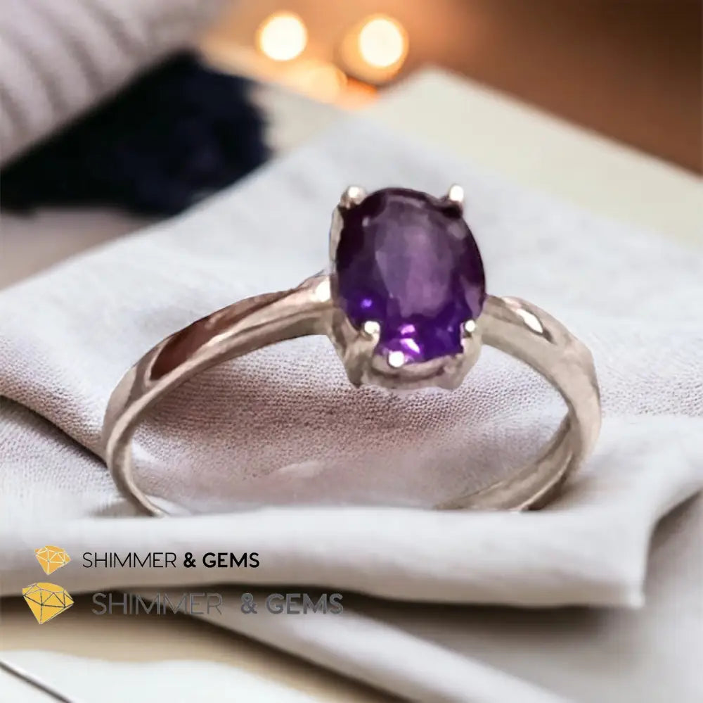 Amethyst 925 Silver Oval Rings (Adjustable Size) 6x8mm 925 Silver Ring (Adjustable Size) Rings