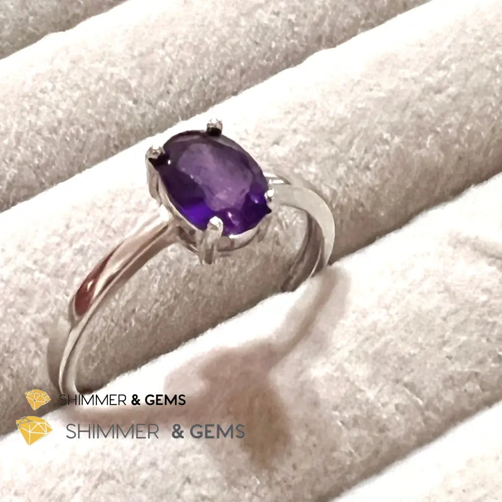 Amethyst Oval 925 Silver Rings (Adjustable Size)