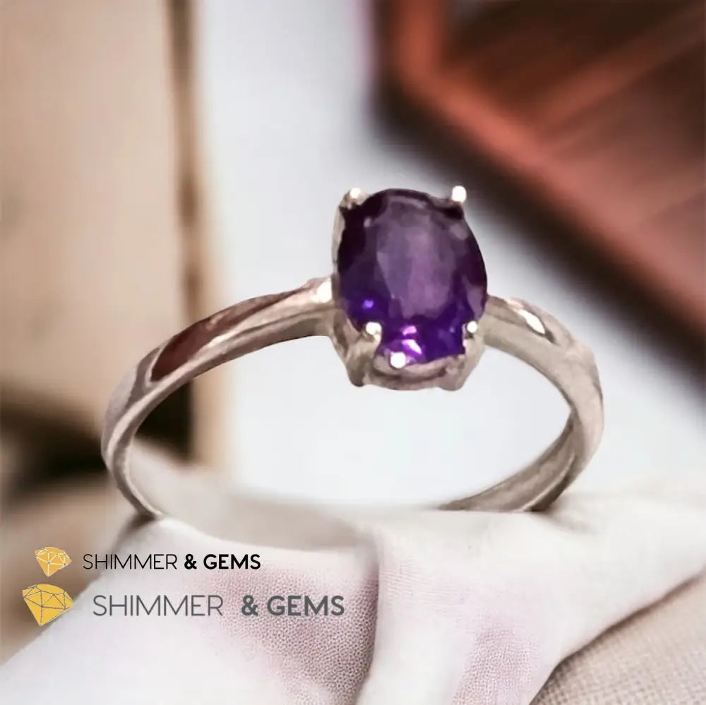 Amethyst 925 Silver Oval Rings (Adjustable Size) 6x8mm 925 Silver Ring (Adjustable Size) Rings