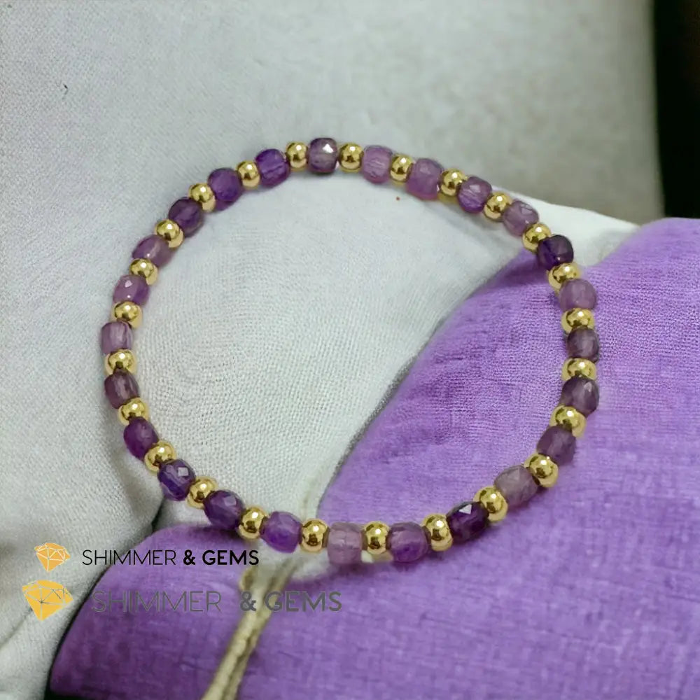 Amethyst Cube (4mm) Bracelet with Stainless Steel Beads 6.5” Bracelets