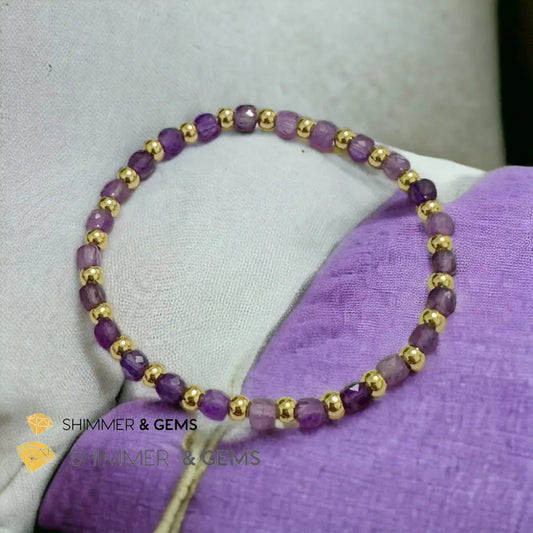 Amethyst Cube (4mm) Bracelet with Stainless Steel Beads 6.5” Bracelets