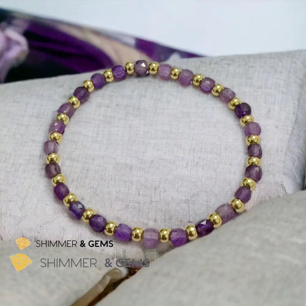 Amethyst Cube (4mm) Bracelet with Stainless Steel Beads Bracelets