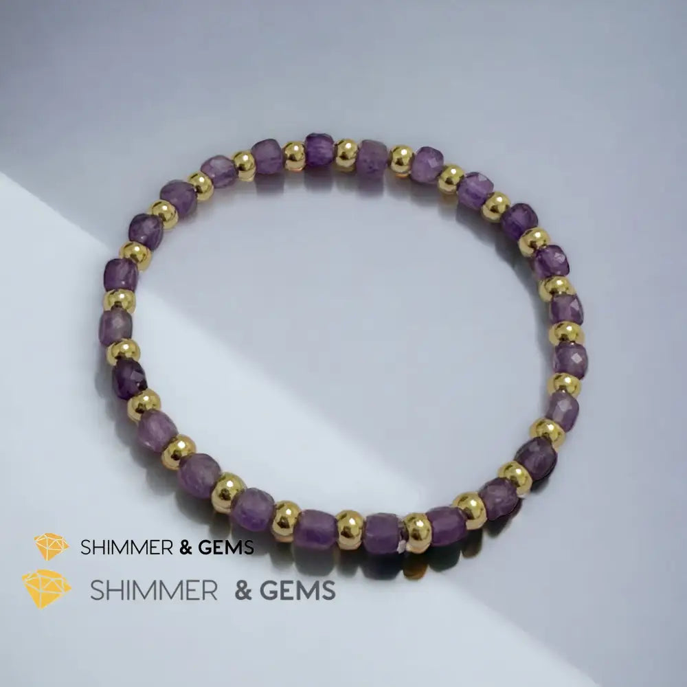 Amethyst Cube (4mm) Bracelet with Stainless Steel Beads Bracelets